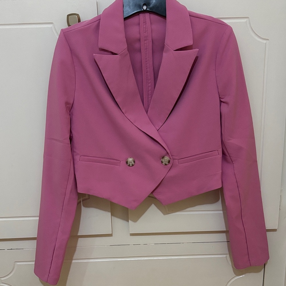 GB girls Rose-Pink Cropped Double-Breasted Blazer